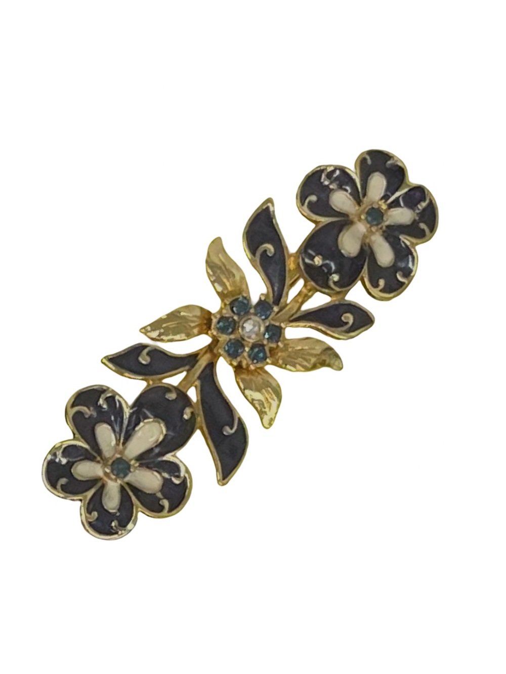 Vintage Gold-Tone Blue and White Enamel Flower Brooch